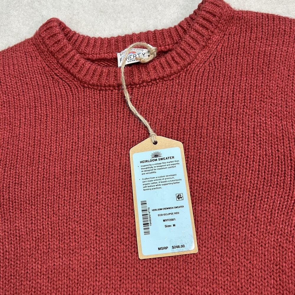 Faherty Brand Heirloom Crewneck Sweater Mens Med Red Organic Cotton Knit $268